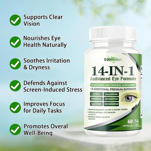 Evervision 14-in-1 Advanced Eye Formula - Eye Vitamin and Mineral Supplement for Eye Health - 60 Capsules (1pc) in Saudi Arabia