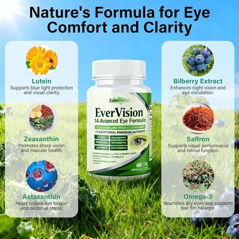 Evervision 14-in-1 Advanced Eye Formula - Eye Vitamin and Mineral Supplement for Eye Health - 60 Capsules (1pc) in Saudi Arabia