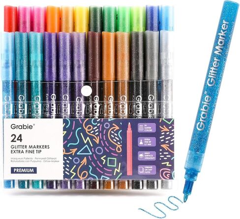 24 علامات معدنية لامعة ، علامات الطلاء المتوسطة تلميح الاكريليك ، وأقلام إضاءة الحبر القائمة على الماء السريع للبالغين ، وصنع الحرف اليدوية DIY in Kuwait