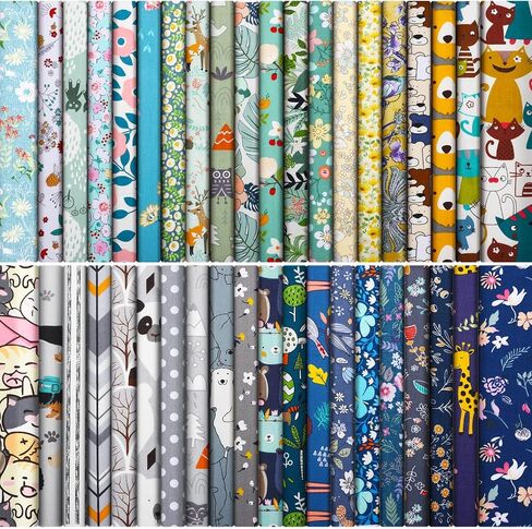 40 Pcs 10 x 10 Inches Cotton Fabric Bundle Squares Precut Fabric Squares Multi Color Floral Fat Squares Sheets for Kids DIY Craft Quilting Sewing (Simple Patterns) in Kuwait