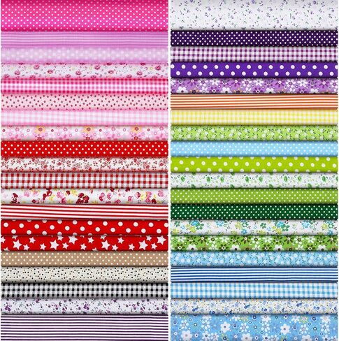40 Pcs 10 x 10 Inches Cotton Fabric Bundle Squares Precut Fabric Squares Multi Color Floral Fat Squares Sheets for Kids DIY Craft Quilting Sewing (Simple Patterns) in Kuwait