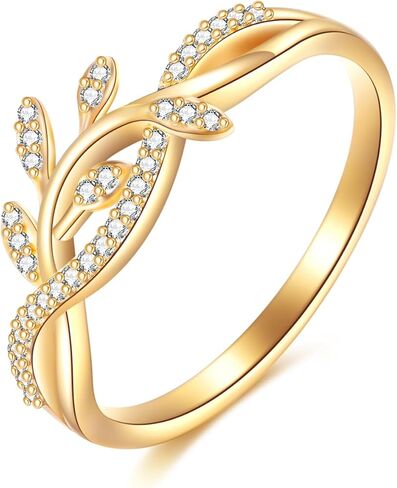 DOVRAN 14K Solid Gold Leaf Ring for Women Real Yellow Gold Leaf Cubic Zirconia Ring Elegant Jewelry Birthday Gifts for Wife Mom in Saudi Arabia