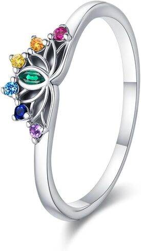 925 Sterling Silver Mandala Chakra Ring Yoga Lotus Flower Rings for Women Healing Crystal 7 Chakra Balance Jewelry Gifts in Kuwait