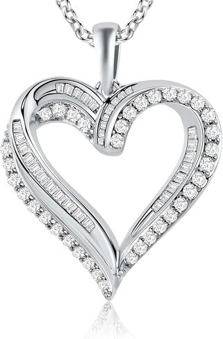 قلادة على شكل قلب من ASHINE Endless Love 1.6 قيراط على شكل قلب مويسانيتي للنساء، 925 من الفضة الاسترليني المطلية بالذهب الأبيض، قلادة VVS1 واضحة القطع المختلطة in Kuwait