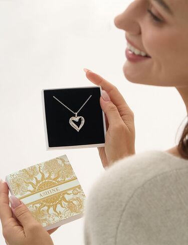 ASHINE Endless Love 1.6CT Moissanite Heart Necklace for Women, 925 Sterling Silver White Gold Plated, VVS1 Clarity Mixed-Cut Pendant in Kuwait