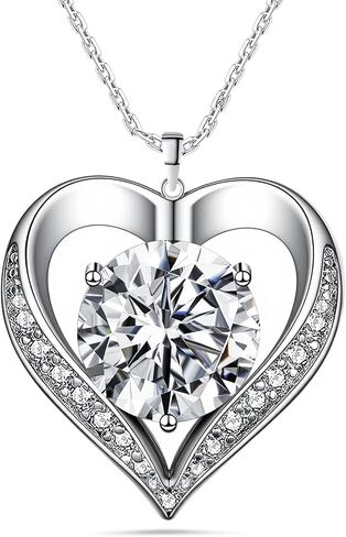 قلادة مويسانيتي للنساء، قلادة على شكل قلب من الفضة الإسترلينية عيار 925، قلادات قلادة ألماس مضادة للحساسية، مجوهرات هدايا عيد الميلاد السنوية للنساء والزوجة والصديقة in Kuwait