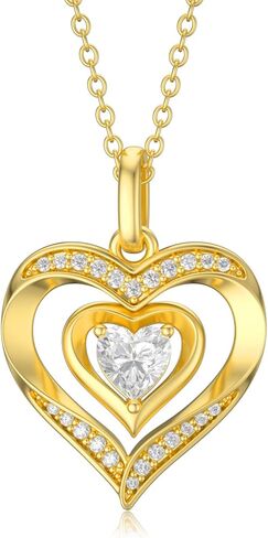 SISGEM 14K Solid Gold Heart Necklace for Women, Forever Love In My Heart Real Yellow Gold Love Heart Pendant Anniversary Birthday Jewelry Gifts for Mom, Wife, 16-18 inch in Saudi Arabia