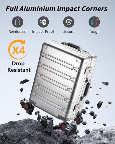 YYW Full Aluminum Frame Carry On Luggage - Airline Approved Hardside Spinner Suitcase with TSA Lock, Lightweight Suitcase and Silent Wheels Ideal for Business Travel in Saudi Arabia