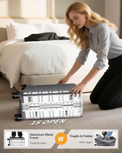YYW Full Aluminum Frame Carry On Luggage - Airline Approved Hardside Spinner Suitcase with TSA Lock, Lightweight Suitcase and Silent Wheels Ideal for Business Travel in Saudi Arabia