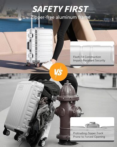 YYW Full Aluminum Frame Carry On Luggage - Airline Approved Hardside Spinner Suitcase with TSA Lock, Lightweight Suitcase and Silent Wheels Ideal for Business Travel in Saudi Arabia