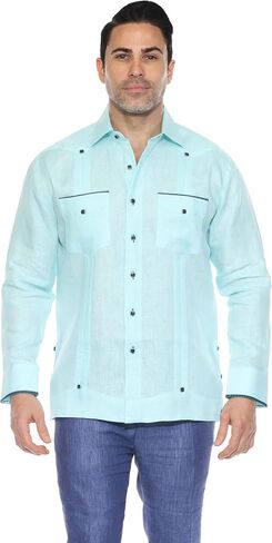 قميص Mojito الرجالي 100% من الكتان Guayabera بأكمام طويلة مع زخرفة جيب ملونة in Saudi Arabia