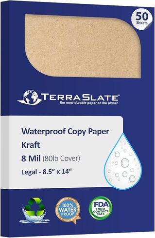 Paper | Kraft Paper | 8.5" x 14" Waterproof Paper | Laser Printer Paper, Copy Machine, & Digital Press Compatible, 50 Sheets (8 MIL TerraSlate (80lb Cover)), Brown in Kuwait