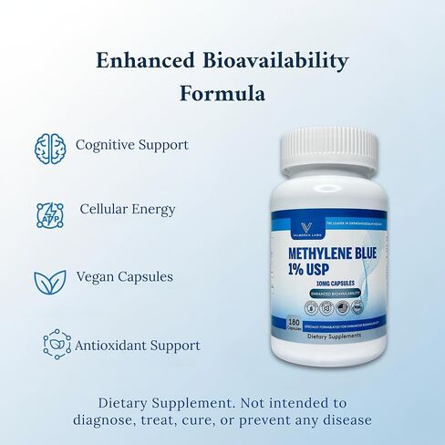 Methylene Blue Capsules 10 mg – Pharmaceutical Grade – with Vitamin C Ester – Non-GMO & Vegan – Made in USA – 180 Count in Saudi Arabia