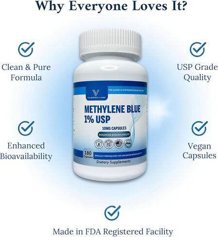 Methylene Blue Capsules 10 mg – Pharmaceutical Grade – with Vitamin C Ester – Non-GMO & Vegan – Made in USA – 180 Count in Saudi Arabia