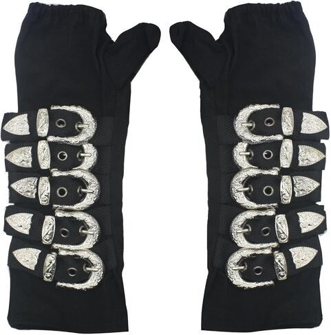 Punk Who'sBAD Impersonator Black Cotton Arm Sleeves with Adjustable Metal Buckles Glove- 11 inches Long, Collectible, Adult-Sized Stage Accessories in Saudi Arabia