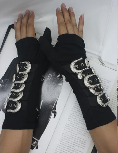 Punk Who'sBAD Impersonator Black Cotton Arm Sleeves with Adjustable Metal Buckles Glove- 11 inches Long, Collectible, Adult-Sized Stage Accessories in Saudi Arabia