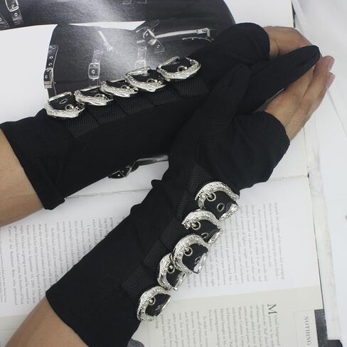 Punk Who'sBAD Impersonator Black Cotton Arm Sleeves with Adjustable Metal Buckles Glove- 11 inches Long, Collectible, Adult-Sized Stage Accessories in Saudi Arabia