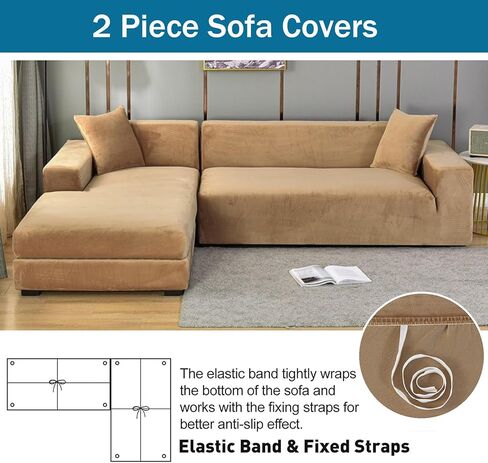 Stretch Sectional Couch Covers Velvet, Couch Cover L Shape 2 Piece L Shaped Sofa Cover Soft Furniture Protector with Elastic Bottom for Dogs Cats -Light Gray-3+2 Seater in Saudi Arabia