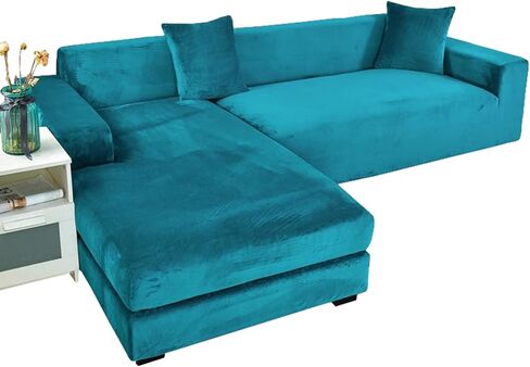 Stretch Sectional Couch Covers Velvet, Couch Cover L Shape 2 Piece L Shaped Sofa Cover Soft Furniture Protector with Elastic Bottom for Dogs Cats -Light Gray-3+2 Seater in Saudi Arabia