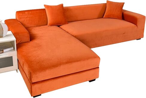 Stretch Sectional Couch Covers Velvet, Couch Cover L Shape 2 Piece L Shaped Sofa Cover Soft Furniture Protector with Elastic Bottom for Dogs Cats -Light Gray-3+2 Seater in Saudi Arabia