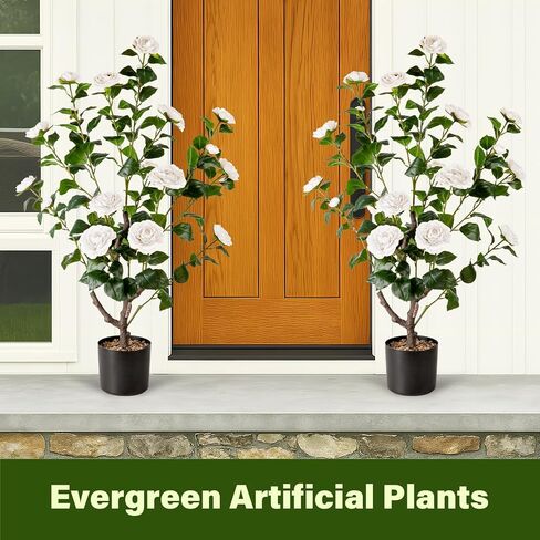 Artificial Camellia Tree,2Pack 3.2FT Faux White Camellia Plants in Pots,Lifelike Artificial Flower Trees for Indoor Outdoor Home Decor,Christmas,Realistic Blooming Faux Plants for Living Room Porch in Saudi Arabia