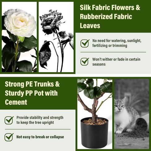 Artificial Camellia Tree,2Pack 3.2FT Faux White Camellia Plants in Pots,Lifelike Artificial Flower Trees for Indoor Outdoor Home Decor,Christmas,Realistic Blooming Faux Plants for Living Room Porch in Saudi Arabia