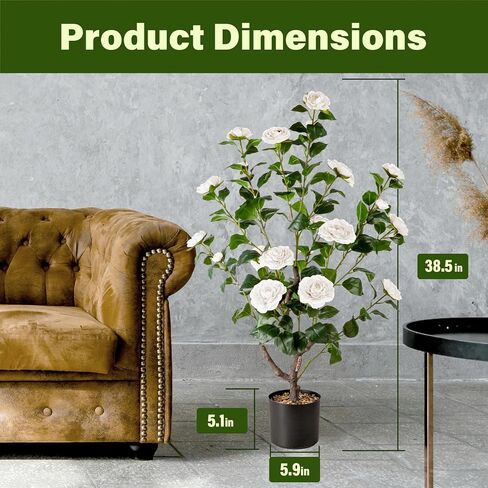 Artificial Camellia Tree,2Pack 3.2FT Faux White Camellia Plants in Pots,Lifelike Artificial Flower Trees for Indoor Outdoor Home Decor,Christmas,Realistic Blooming Faux Plants for Living Room Porch in Saudi Arabia