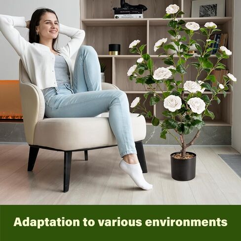 Artificial Camellia Tree,2Pack 3.2FT Faux White Camellia Plants in Pots,Lifelike Artificial Flower Trees for Indoor Outdoor Home Decor,Christmas,Realistic Blooming Faux Plants for Living Room Porch in Saudi Arabia