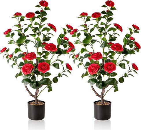 Artificial Camellia Tree,2Pack 3.2FT Faux White Camellia Plants in Pots,Lifelike Artificial Flower Trees for Indoor Outdoor Home Decor,Christmas,Realistic Blooming Faux Plants for Living Room Porch in Saudi Arabia