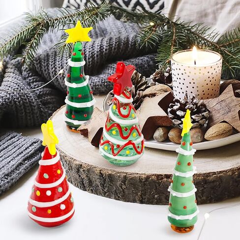 JOJOCY 4 Pcs Mini Christmas Glass Tree, Crystal Cedar Ornaments Set, Handcrafted Small Solid Glass Xmas Tree Gifts for Dollhouse, Holiday Crafts & DIY Decor (Candy-Colored Tree 2.5-2.9in) in Saudi Arabia