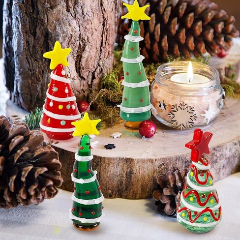 JOJOCY 4 Pcs Mini Christmas Glass Tree, Crystal Cedar Ornaments Set, Handcrafted Small Solid Glass Xmas Tree Gifts for Dollhouse, Holiday Crafts & DIY Decor (Candy-Colored Tree 2.5-2.9in) in Saudi Arabia