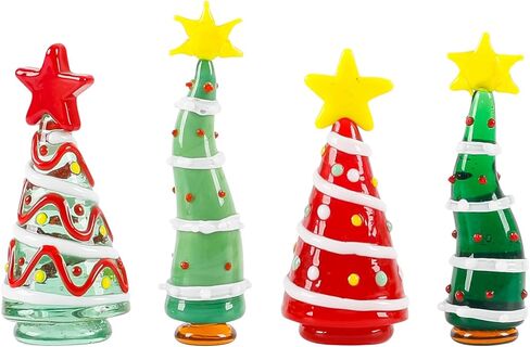 JOJOCY 4 Pcs Mini Christmas Glass Tree, Crystal Cedar Ornaments Set, Handcrafted Small Solid Glass Xmas Tree Gifts for Dollhouse, Holiday Crafts & DIY Decor (Candy-Colored Tree 2.5-2.9in) in Saudi Arabia