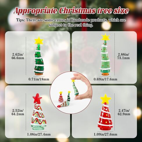 JOJOCY 4 Pcs Mini Christmas Glass Tree, Crystal Cedar Ornaments Set, Handcrafted Small Solid Glass Xmas Tree Gifts for Dollhouse, Holiday Crafts & DIY Decor (Candy-Colored Tree 2.5-2.9in) in Saudi Arabia