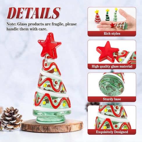 JOJOCY 4 Pcs Mini Christmas Glass Tree, Crystal Cedar Ornaments Set, Handcrafted Small Solid Glass Xmas Tree Gifts for Dollhouse, Holiday Crafts & DIY Decor (Candy-Colored Tree 2.5-2.9in) in Saudi Arabia