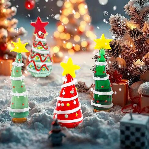 JOJOCY 4 Pcs Mini Christmas Glass Tree, Crystal Cedar Ornaments Set, Handcrafted Small Solid Glass Xmas Tree Gifts for Dollhouse, Holiday Crafts & DIY Decor (Candy-Colored Tree 2.5-2.9in) in Saudi Arabia