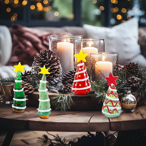 JOJOCY 4 Pcs Mini Christmas Glass Tree, Crystal Cedar Ornaments Set, Handcrafted Small Solid Glass Xmas Tree Gifts for Dollhouse, Holiday Crafts & DIY Decor (Candy-Colored Tree 2.5-2.9in) in Saudi Arabia