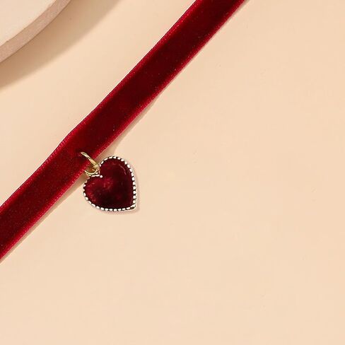 Nojess الأحمر قلادة مخملية قلادة عيد الميلاد المخملية الرنة عيد الميلاد هدية ندفة الثلج قلادة القلائد القلب المختنق القلائد عيد الميلاد زي حفلة اكسسوارات in Kuwait
