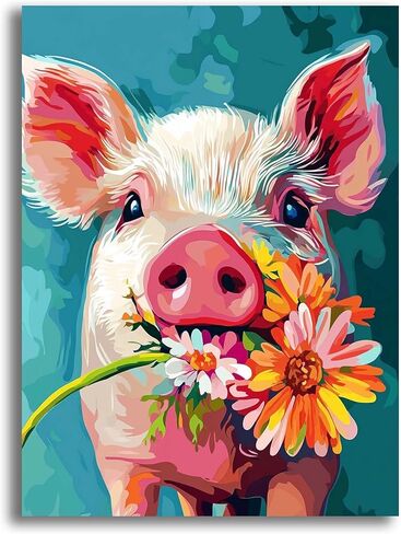 VAIIEYO 5D DIY Diamond Art Kits for Adults Pig, Diamond Painting Sunflower Animal, Diamond Art Full Drill Round Rhinestone Craft Canvas for Home Wall Decor Gift 12x16 inch-66 in Saudi Arabia