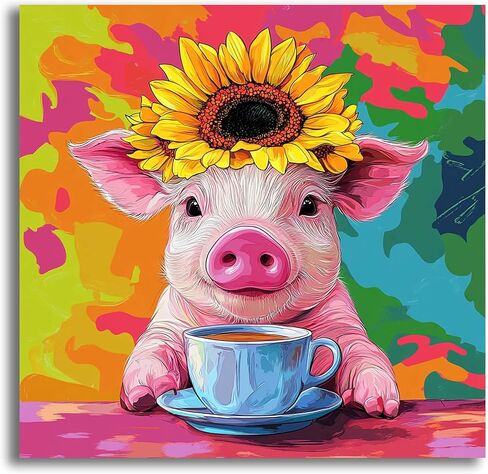 VAIIEYO 5D DIY Diamond Art Kits for Adults Pig, Diamond Painting Sunflower Animal, Diamond Art Full Drill Round Rhinestone Craft Canvas for Home Wall Decor Gift 12x16 inch-66 in Saudi Arabia