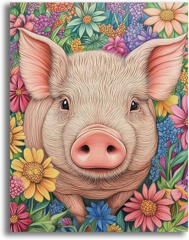 VAIIEYO 5D DIY Diamond Art Kits for Adults Pig, Diamond Painting Sunflower Animal, Diamond Art Full Drill Round Rhinestone Craft Canvas for Home Wall Decor Gift 12x16 inch-66 in Saudi Arabia