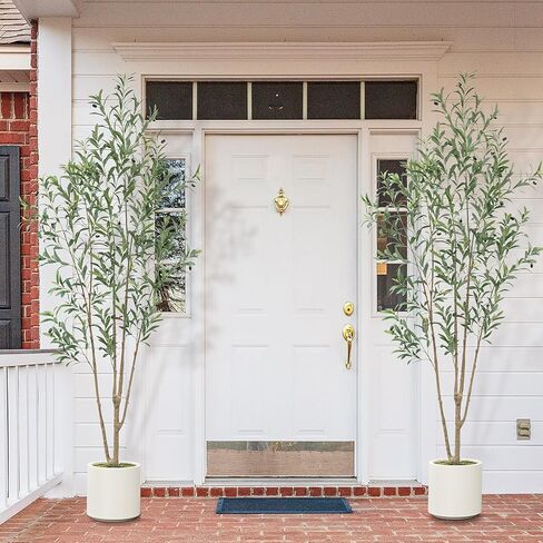 2 Pack Artificial Olive Tree, 7FT Tall Faux Olive Tree for Decoration，with White Planter and Fake Moss, Fruit for Home Office Decor(2, 7 FT) in Saudi Arabia