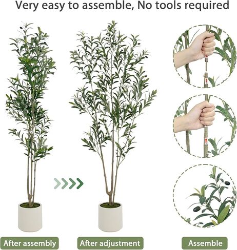 2 Pack Artificial Olive Tree, 7FT Tall Faux Olive Tree for Decoration，with White Planter and Fake Moss, Fruit for Home Office Decor(2, 7 FT) in Saudi Arabia
