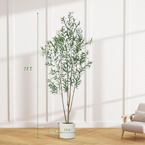 2 Pack Artificial Olive Tree, 7FT Tall Faux Olive Tree for Decoration，with White Planter and Fake Moss, Fruit for Home Office Decor(2, 7 FT) in Saudi Arabia