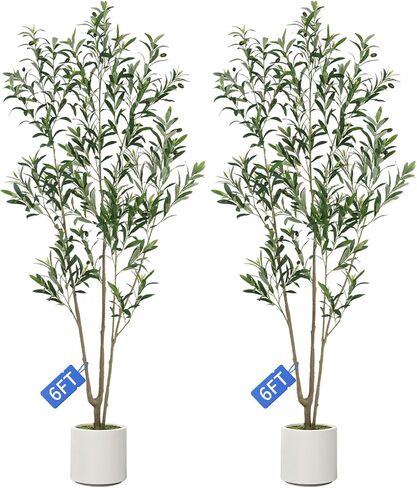 عبوتان من شجرة زيتون صناعية، شجرة زيتون صناعية بطول 7 أقدام للديكور، مع زارع أبيض وطحالب وهمية، فاكهة لديكور المنزل والمكتب (2، 7 أقدام) in Kuwait