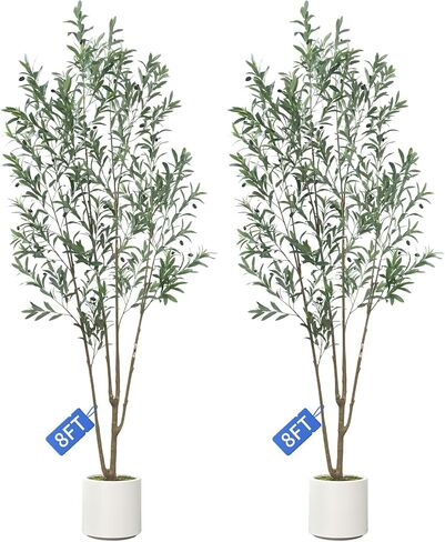 2 Pack Artificial Olive Tree, 7FT Tall Faux Olive Tree for Decoration，with White Planter and Fake Moss, Fruit for Home Office Decor(2, 7 FT) in Saudi Arabia