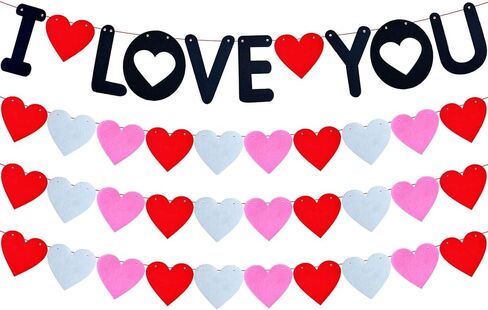 4 Pack Felt Heart Garland Banners,Felt Red Pink and Hot Pink Valentines Day Heart Decorations,Valentines Felt Heart Garland Banner for Valentines Day Anniversary Wedding Party Decorations Supplies in Kuwait