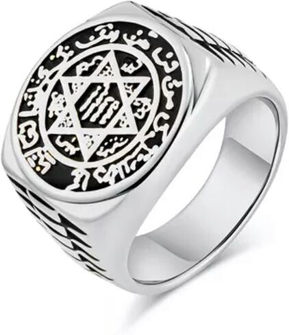 Mens Stainless Steel Star of David Hexagram Religious Ring Biker Band Jewelry-Silver-11 in Saudi Arabia