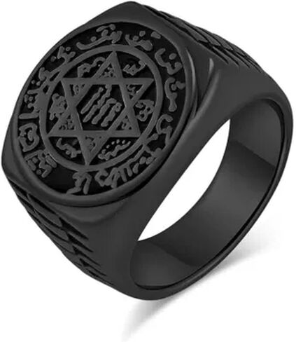 Mens Stainless Steel Star of David Hexagram Religious Ring Biker Band Jewelry-Silver-11 in Saudi Arabia