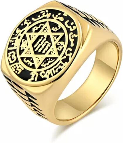 Mens Stainless Steel Star of David Hexagram Religious Ring Biker Band Jewelry-Silver-11 in Saudi Arabia