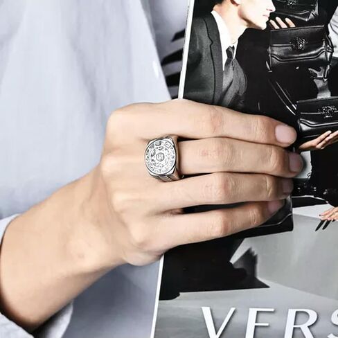 Mens Stainless Steel Star of David Hexagram Religious Ring Biker Band Jewelry-Silver-11 in Saudi Arabia